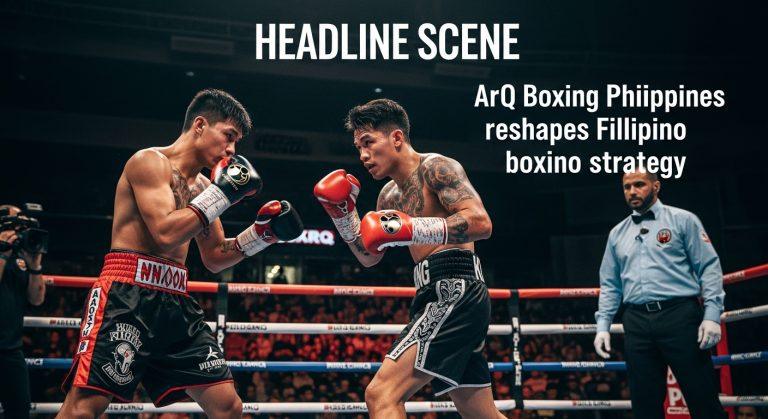 Boxing analyst evaluating fighters in a Philippine gym with ARQ Boxing Philippines branding