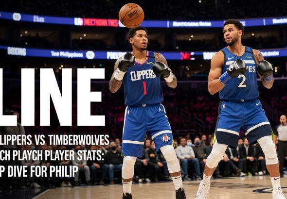 Clippers and Timberwolves players in intense action with stat overlays