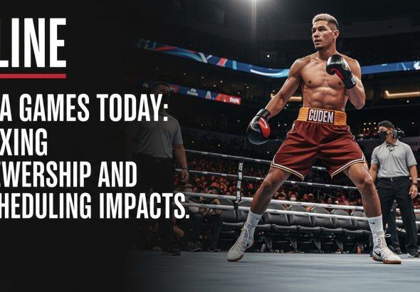 Boxing ring with basketball broadcast visuals in Asian arena