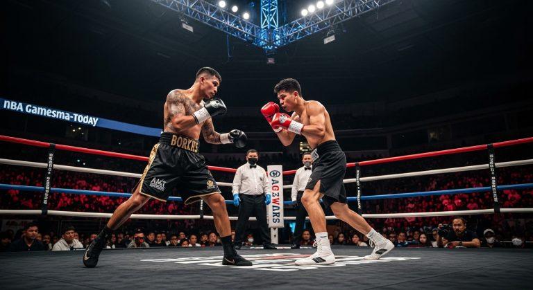 Editorial view of boxing ring and crowd in Southeast Asia