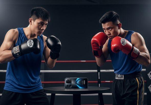 Boxing gym scene featuring Poco X8 Pro Max on trainer's table